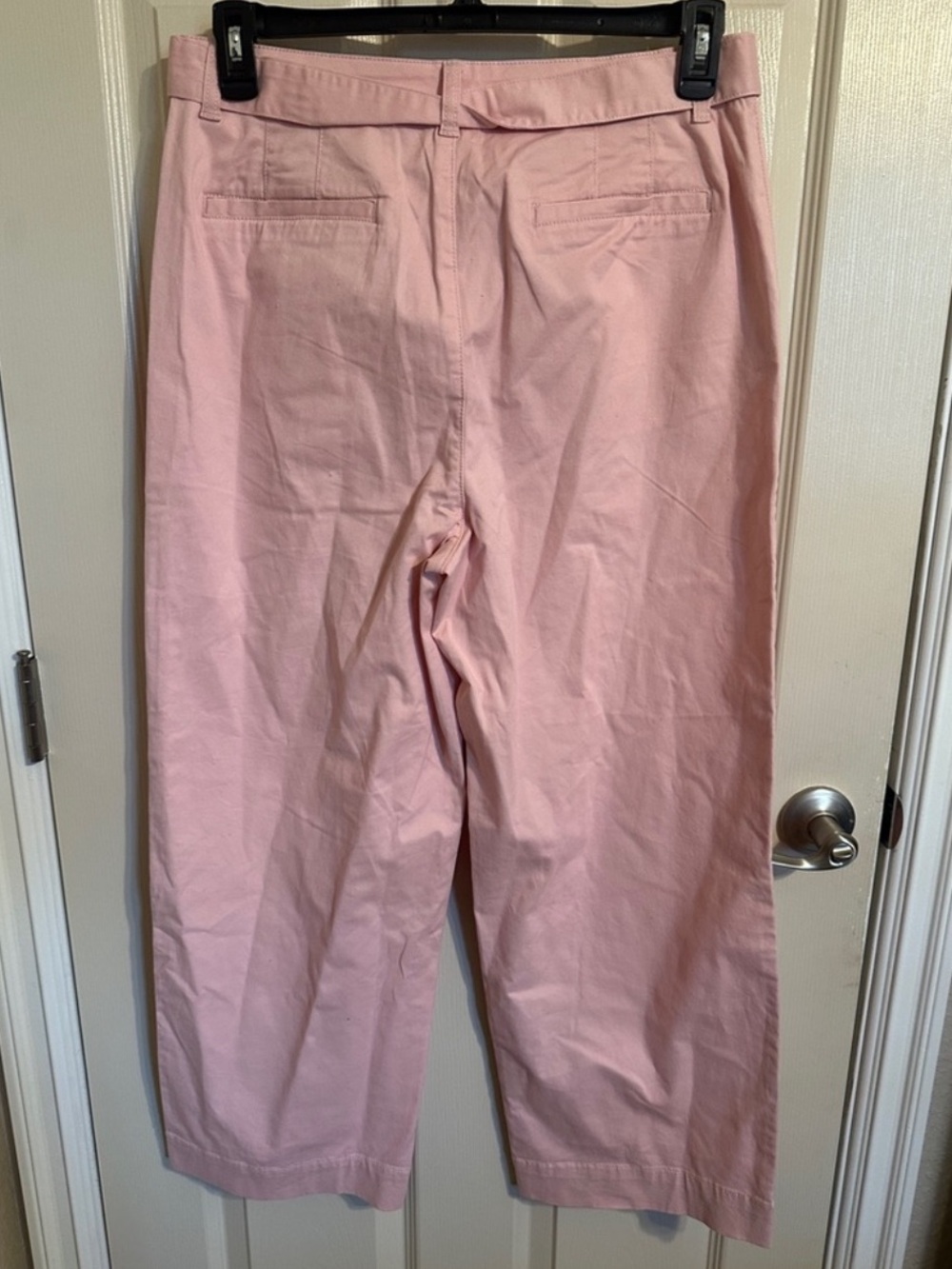 Time and Tru Wide Leg Relaxed Fit w Soft Tie Waist Cropped Pants, Light Pink, 12 - Picture 3 of 7